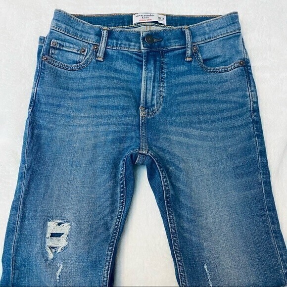 Abercrombie Kids, Girls Distressed Skinny Jeans, Size 11/12 Blue - Picture 2 of 7